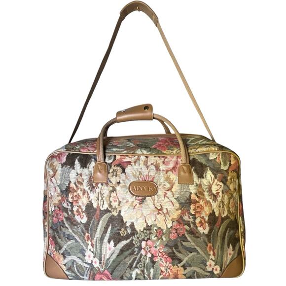 VTG Adolfo Floral Carpet Weekender Bag Boho Cottagecore Travel Luggage Tote - Picture 1 of 16